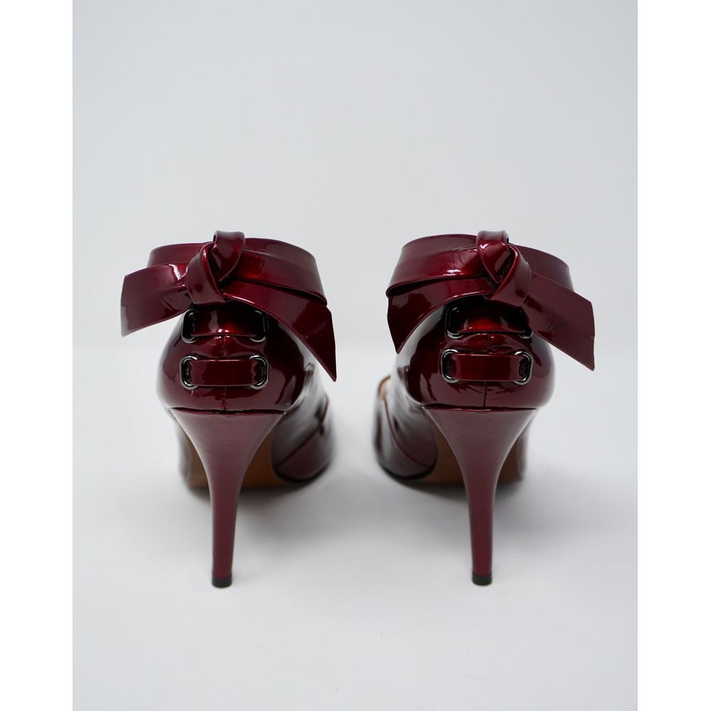 Enzo Angiolini Patent Red Bow Mistle Pumps Wooden Soles Open Toe Size 7 Gorgeous